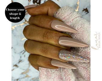 Luxe Brown Glitter Coffin Press On Nails: Reusable Gel False Nails