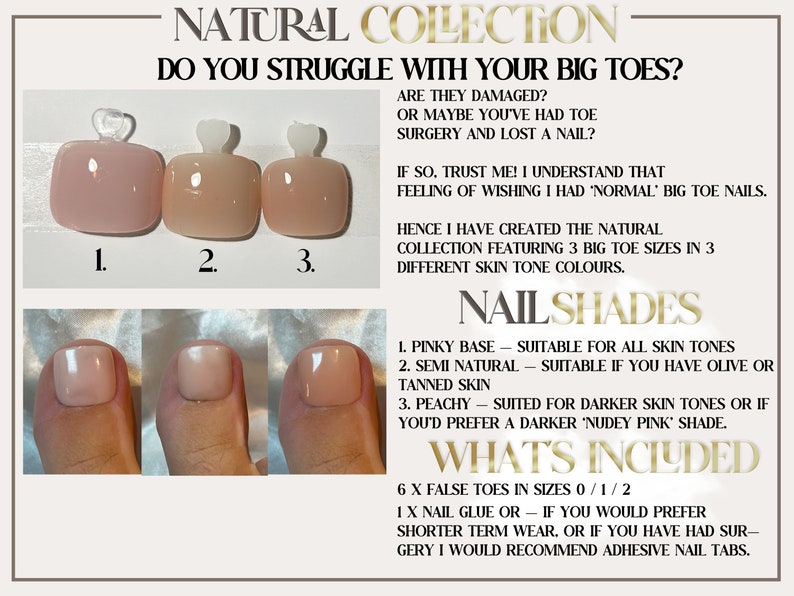 Big Toe Natural Collection, False Gel Nails,Custom Press on Nails, Reusable Nails,Stick on Nails, False Toe Nails,False Nails, Big Toenails image 3