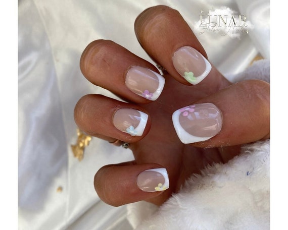 Pastel French With Mini Pearls Custom Press on Nails Luxury False