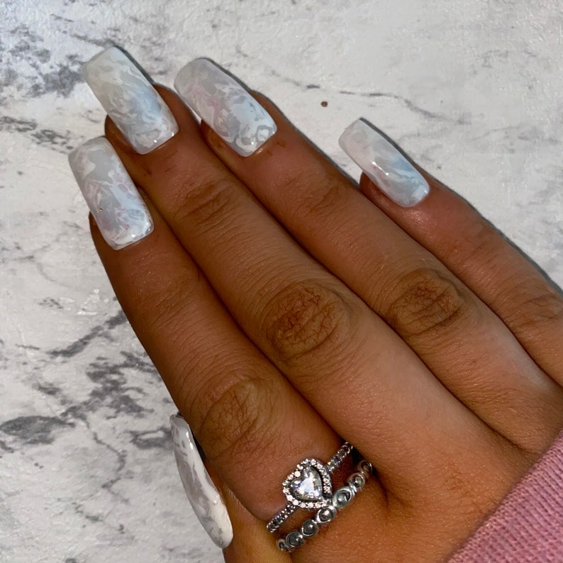Luxe White Marble Gel Nails Custom Press on Nails Reusable - Etsy