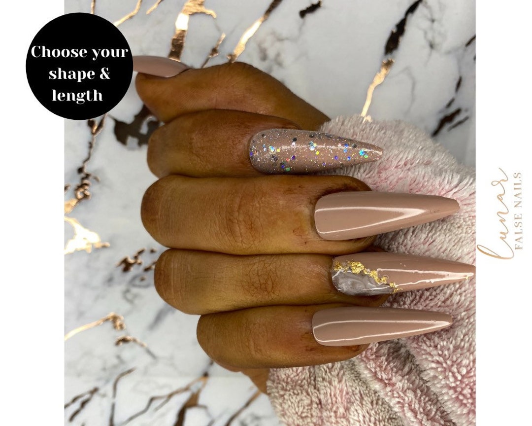 Luxe Brown Marble Glitter Gel Nails Custom Press on Nails - Etsy
