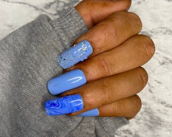 Blue Marble Nails Etsy Blue Marble Nails Etsy