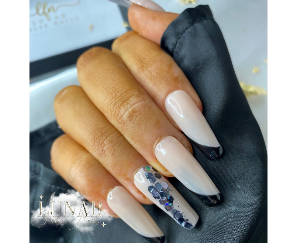 Luxe Black Glitter French Tip Gel Nails Custom Press on - Etsy Australia