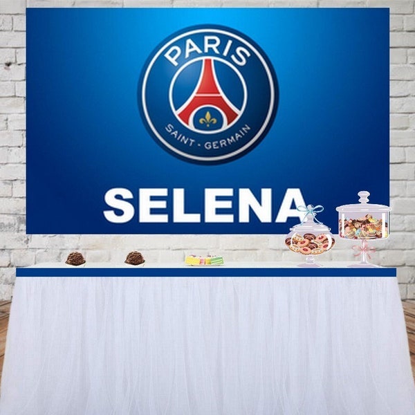 Toile de fond personnalisée pour anniversaire enfant et adulte thème foot PSG (paris saint germain)