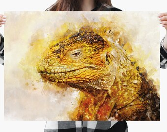 Watercolor Bearded Dragon Wall Art Poster, Lizard Portrait Painting Print, Exotic Pet Reptile Artwork, Home Decor Gift A4 to A0