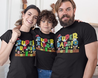 SUPER Mummio Daddio Kiddo T-SHIRT Mum/Dad/Papa/Kid Family MATCHING Super Mothers Day/Fathers Mummy Daddy Son Boys/Girls Mommio Gift Tee Tops