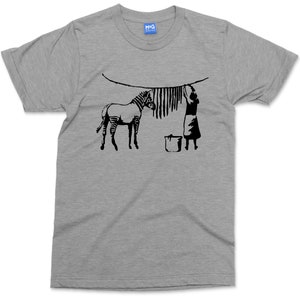 Banksy Zebra T-shirt Retro Vintage Tee Painting Stripes Washing Zebra Stripes On Washing Line Graphics Tshirt Gift for him her