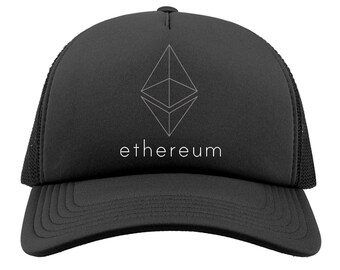 Ethereum Logo Trucker Hat, Eth Crypto Mesh Cap, Cryptocurrency Trader Gift, HODL Blockchain Apparel, Unisex Adjustable Snapback