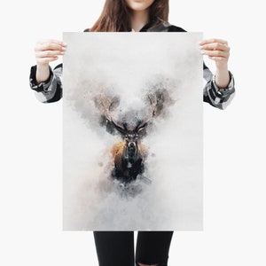 Watercolour Deer Poster Portrait Styled Large Wall Art Poster Perfect Gift Home Decor | Premium Quality | Animal Poster Print from A4 - A0