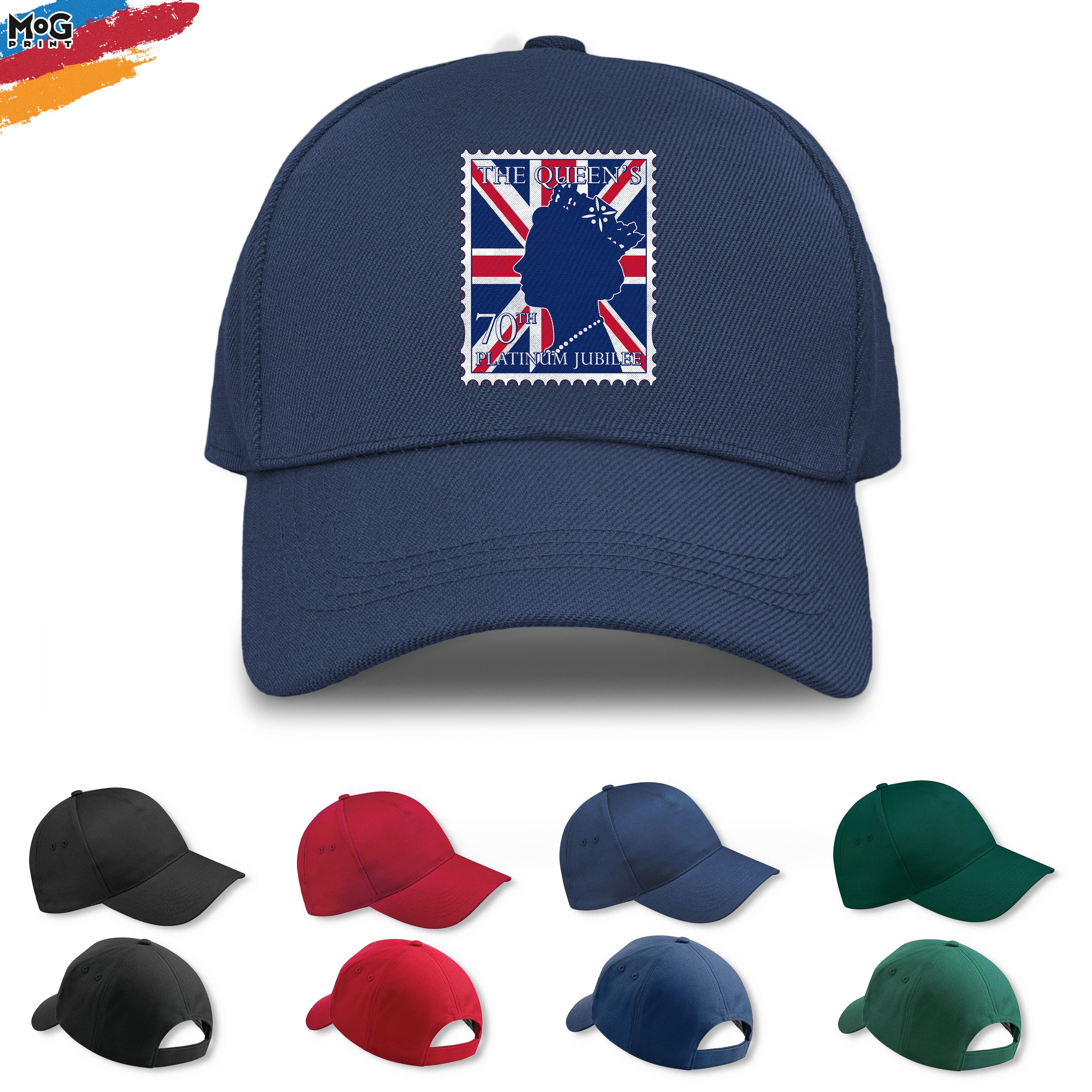 Discover Union Jack Stamp Baseball Cap | Queen Head Crown | The Queens Platinum Jubilee 2022 Gifts | Queen Elizabeth II Union Jack Flag | Unisex Hat