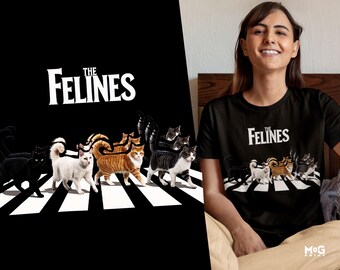 The Felines T-shirt, Music Band Parody Shirt, Four Cats Crossing Road Tee, Cat Band Music Themed Tee, Gift Tee for Cat Lovers Music Fans