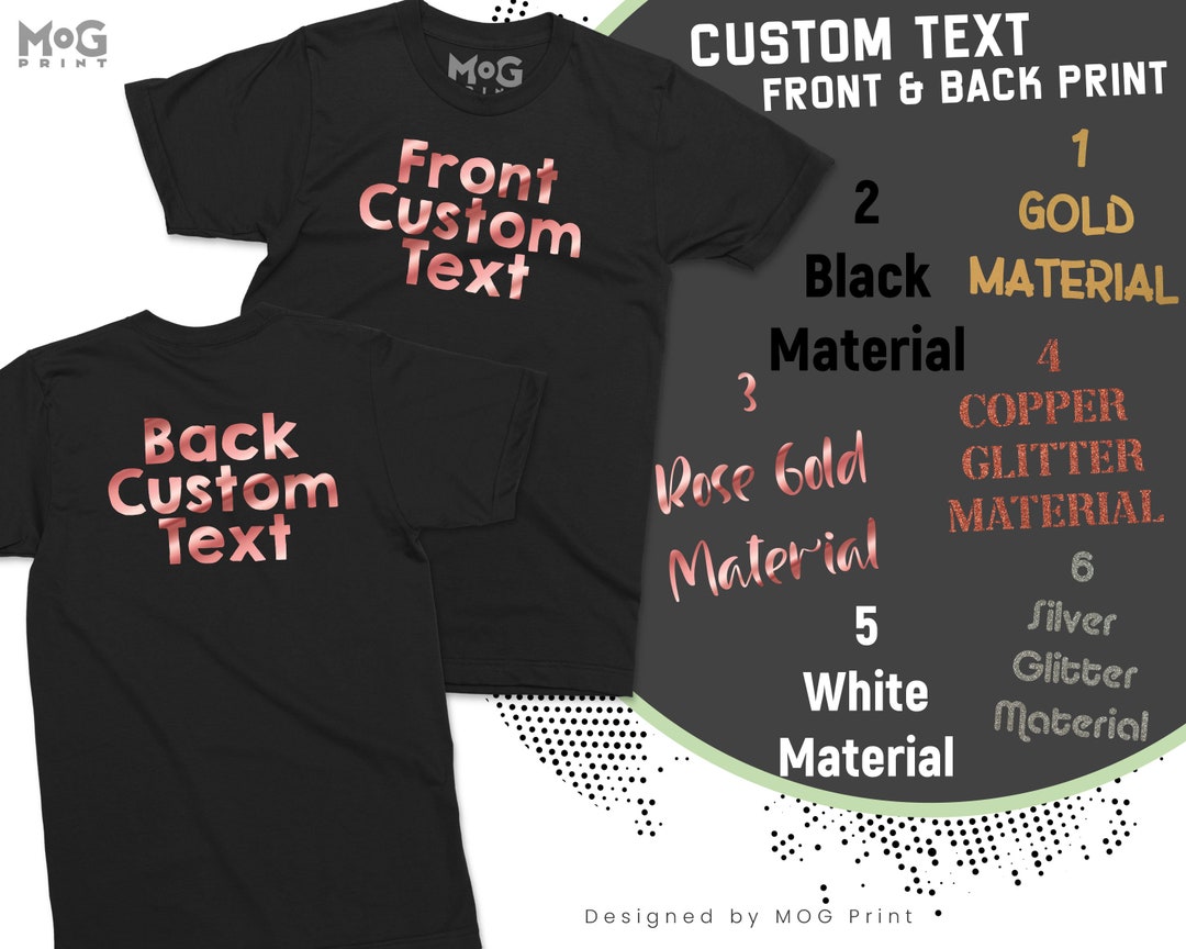 Personalised Text Front & Back T-shirt Custom Printed Shirt Any Own ...