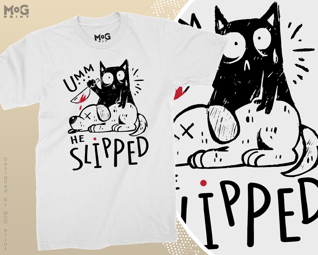 Spooky Black Cat Tshirt, Murderous Cat Killer Holding Knife on Dog