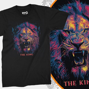 Roaring Lion Printed T-shirt, King of Jungle Graphic Tee Men Women, Gift Nature Animal Alpha Lion Lover, Birthday Present Shirt for Him/Her