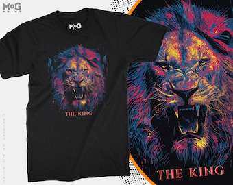 T-shirt stampata leone ruggente, King of Jungle Graphic Tee Uomo Donna, Regalo Natura Animale Alpha Lion Lover, Camicia regalo di compleanno per lui/lei
