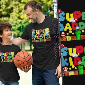 Super Daddio Kiddo Matching T-shirt Set Father Son Daughter Kids Dad Super Kiddo Children Gift Retro Game Gift Gaming Gamer Funny Kids Dads