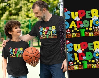Super Daddio Kiddo Matching T-shirt Set Father Son Daughter Kids Dad Super Kiddo Children Gift Retro Game Gift Gaming Gamer Funny Kids Dads