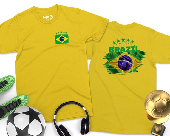 T-shirt Brésil Drapeau Jaune Et Vert - Pour Supporter Football, Unisexe, 100% Coton