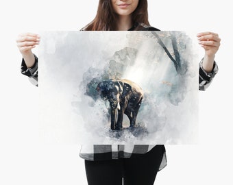 Watercolor Elephant Wall Art Poster, Large Abstract Animal Painting Print, Wildlife Home Decor, Gift for Elephant Lovers A4 to A0