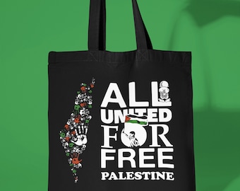 All United For Free Palestine Tote Bag | End Israeli Occupation Stand With Palestinian Cause Graphic Art Shoulder Gift Bag For Activist
