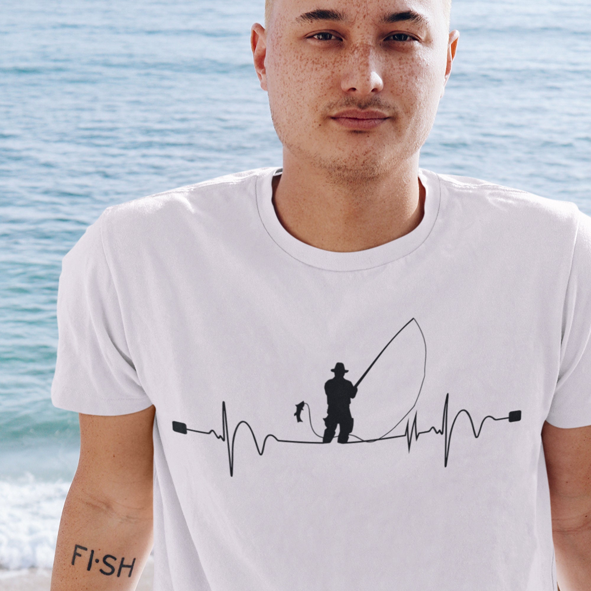 Funny Fishing T-shirt Fisherman Heart Beat Pulse Fishing Gifts