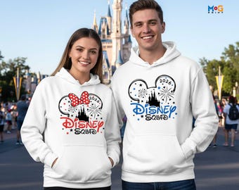 Disneyland Squad Baumwoll Hoodie, Disneyworld Mickey & Minnie Disneyland Paris Hoody, Passende Familien Hoodies, Urlaubsreise 2026 Unisex Pullover