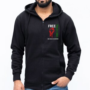 Moletom com capuz com zíper Palestina Livre, Fim da ocupação de Israel, Apoio Palestino | Moletom com capuz para presente de ativista político Stand Against Oppression Fist para homens imagem 2