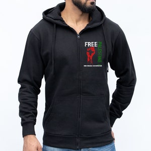 Moletom com capuz com zíper Palestina Livre, Fim da ocupação de Israel, Apoio Palestino | Moletom com capuz para presente de ativista político Stand Against Oppression Fist para homens imagem 3