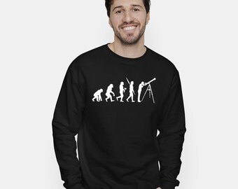 Sweat-shirt imprimé télescope Evolution astronome drôle, pull geek astrophysique spatiale, pull cosmique galaxie, cadeaux d'astronomie pour lui et elle