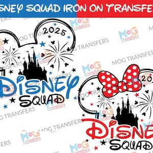 Maglietta termoadesiva Disneyland Squad Topolino e Minnie, stampa con toppa trasferibile, maglietta termoadesiva Disneyworld Paris, abbinamento per le vacanze in famiglia Disneyworld