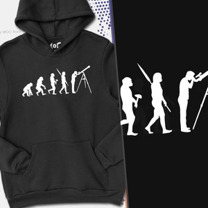 Funny Astronomer Space Men’s Hoodie, Evolution of Astronomy Telescope Jumper, Outer Space Geek Sweater, Astronomy Gifts for Him Her