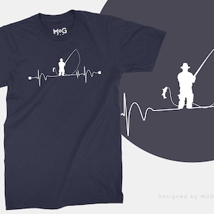 Funny Fishing T-Shirt | Fisherman Heart Beat Pulse | Fishing Gifts Angling Angler Fish Fathers Day Daddy Grandad Gift Tee Men&#39;s Birthday Top
