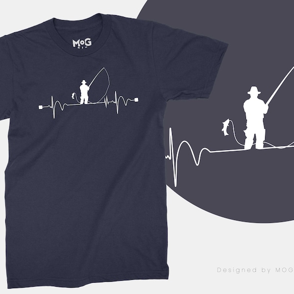 Divertente t-shirt da pesca/battito cardiaco pescatore/regali per la pesca pesca pescatore pesce festa del papà papà nonno regalo maglietta da uomo compleanno top