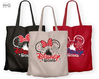 Disney Squad Tote Bag, Disney World Mickey & Minnie Travel Bags, Group Matching Friends Family Vacation 2024, Holiday Trip Disneyland Bags