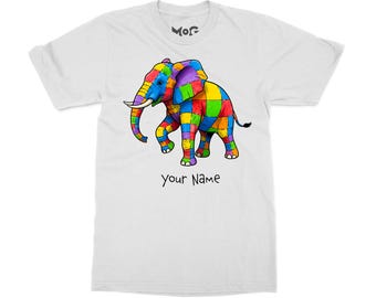 Rainbow Elmer Elephant T-shirt, Colourful Kindness Shirt, Bright Elephant Top, Autism Awareness Tee, World Book Day Gift Top for Kids