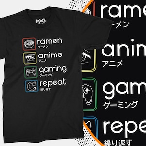 Anime Gaming Ramen Repeat Video Games Otaku T-Shirt Japan Weeaboo Gamer Japanese Tokyo Cosplay Eat Sleep Anime Noodles Repeat Anime Obsessed
