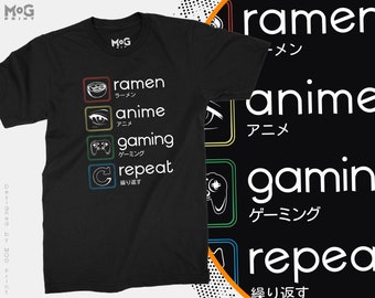 Anime Gaming Ramen Repeat Video Games Otaku T-Shirt Japan Weeaboo Gamer Japanese Tokyo Cosplay Eat Sleep Anime Noodles Repeat Anime Obsessed