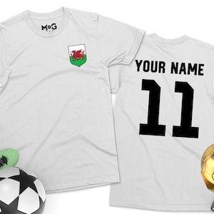 Wales Football Shirt | Men & Women&#39;s Cymru | Welsh Flag Tshirt | Name + Number Custom Football tshirt Wales Personalised Welsh Football Tee