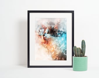 Watercolor Cat and Butterfly Wall Art Poster, Abstract Feline Painting Print, Colorful Kitten Picture, Home Decor Gift A4 to A0