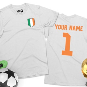Camiseta de fútbol de Irlanda / Hombres y mujeres / Niños / Partidarios de la Copa Mundial de Fútbol Irlandés de Irlanda / Nombre personalizado + Número Camiseta personalizada de Irlanda