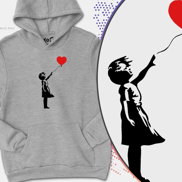 Banksy Ballon-Mädchen-Hoodie | Banksy Graffiti-Kunst-Hipster-Gemälde-Künstler Cooles Liebes-Herz-Grafik-Geschenk-Pullover - UNISEX-Geschenk-Kapuzenpullover