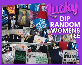 Pacote de camisetas gráficas misteriosas, pacote de camisetas variadas, pacote de estilo econômico de camisetas aleatórias, presentes de aniversário surpresa para mulheres
