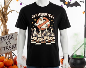 Goosebusters Halloween T-shirt, Matching Spooky Gift Shirt, Funny Goose Halloween Costume, Goose Buster Tee, Ghost Hunting Parody Unisex Top