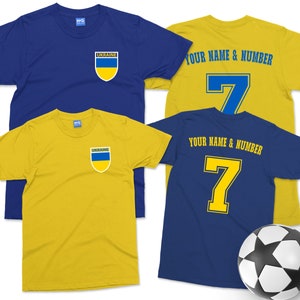 Ukraine Football Shirt | Personalised Name & Number | Custom Text tshirt | Ukrainian Flag Badge | Ukraine t-shirt for Kids Children&#39;s Tee