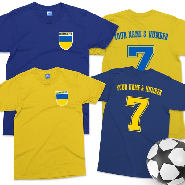 Ukraine Football Shirt | Personalised Name & Number | Custom Text tshirt | Ukrainian Flag Badge | Ukraine t-shirt for Kids Children's Tee