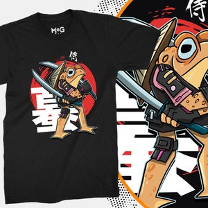 Toad Avatar Samurai Frog Ninja T-shirt Japanese Kanji Text Anime Art Manga Tee For Comic Lovers And Otaku, Cosplay Ninja Graphic Tee