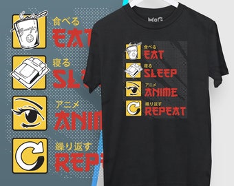 Eet Slaap Anime Herhaal T-shirt | Grappig anime-shirt voor mannen vrouwen | Anime Manga minnaar cadeau | Anime cadeau tshirt | Japan Cultuur Aanwezig Shirt