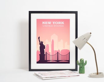 Poster van de reis van de stad New York | World Travel Home Decor Wall Art NY Vrijheidsbeeld Trip Goal | Toeristische souvenir grafisch schilderij alle maten