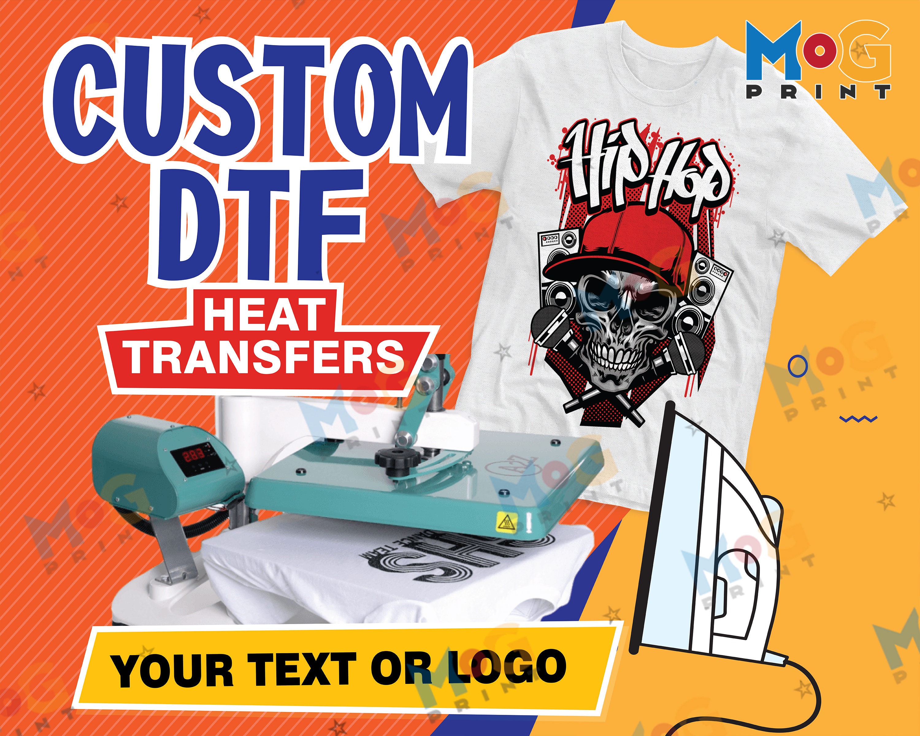 Custom DTF Iron Transfer Printing,DIY Photo/Logo/Letter/Text Heat Iron on  Transfer, Personalized Heat Transfer Automotive Decals Stickers Uniform