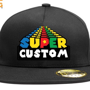 Custom Super Snapback Hat, Personalised Text Name, Funny Retro Classic Gamer Gift, Personalized Gaming Hat, Boys Adult Unisex Snapback Cap
